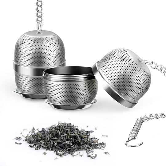Tea infuser tea infuser tea strainer teapot thermos superior 304 stainless steel tea filter cup spice ball with drip tray for tea coffee spices 2 pcs