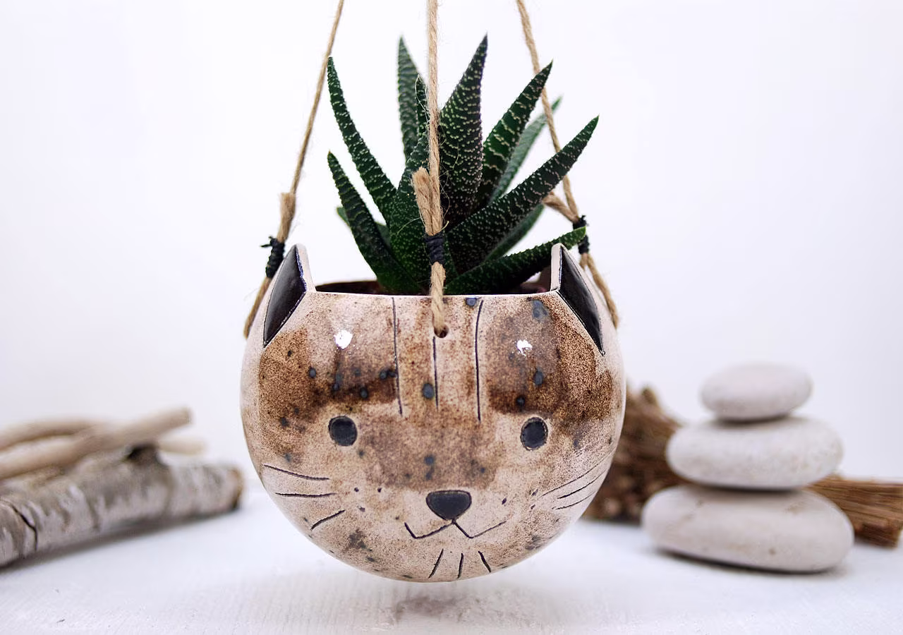 Cat Style, Ceramic Pot, Planter Succulent Planter, Cat Decor, Gift, Flowers Indoor Birthday Gift