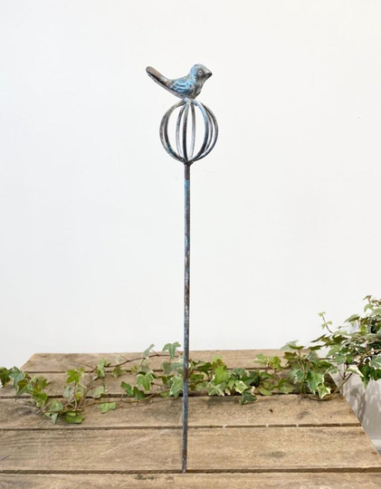 Cute Bird Ball Garden Plant Stake Accessory Blue Grey