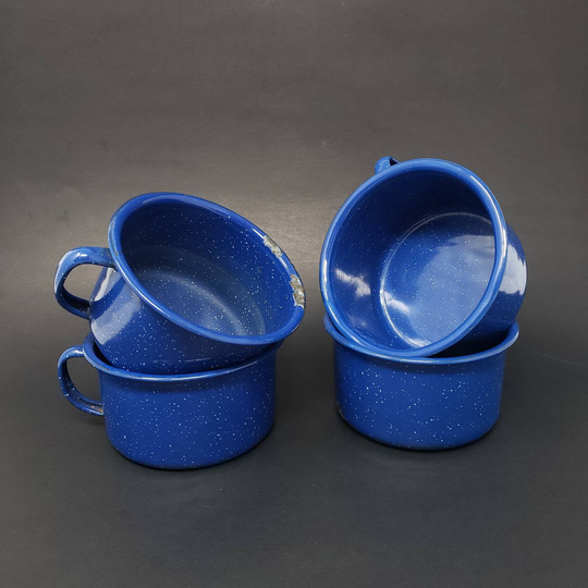 4 Chippy Blue Graniteware Cups Speckled Enamelware Vintage Rustic Succulent Planters Metal Camping Farmhouse Decor Shabby Chic