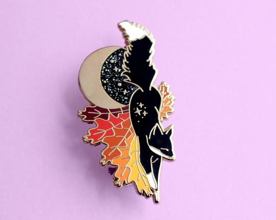 Autumn Fox Enamel Pin; Fall Season Autumn Leaves Animal Lapel Pin