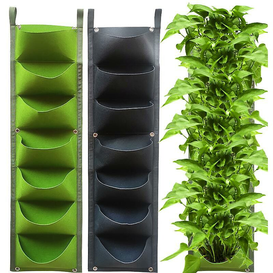 Perle Rare - 2pcs Hanging Planter Bags, Vertical Wall Hanging Planters Planter Grow Bags Gardening Green Vertical Planters (Green Black)