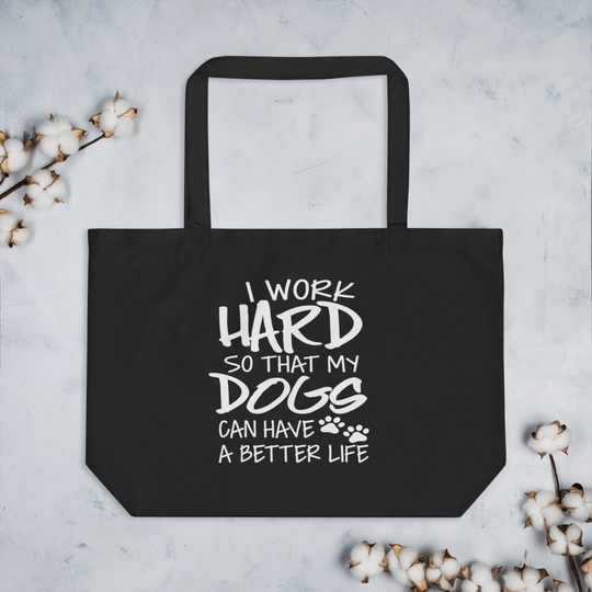 Dog Lover Tote Bag, Large Organic Tote Black Gift For Dog Lovers, Cotton Beach Bag