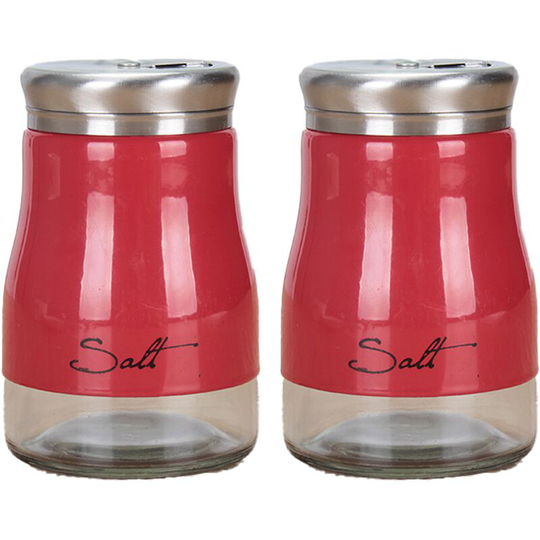 Stainless Steel Salt and Pepper Shakers with Glass Bottom, Modern Kitchen Accessories red