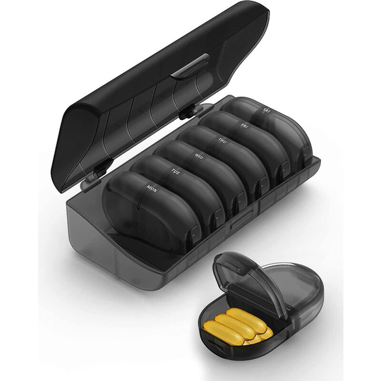 Pill Organizer 2 Times a Day, Weekly Pill Box Am Pm, Removable Medicine Organizer(black)