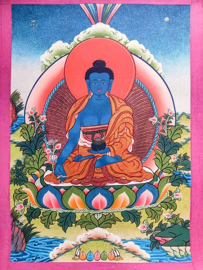 Bhaisajyaguru, Medicine Buddha - Healing Blue Tibetan Thangka Painting