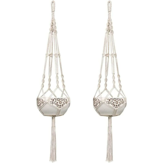 Briday - Set of 2 Macrame Handmade Cotton Rope Hanging Pot Flower Potted Plant Holder Decoration for Home and Garden