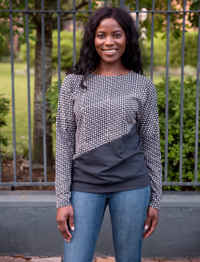Navy Blue Geometric Print Organic Cotton Pullover Sweater - Fair Trade, Handmade, Perfect Gift For Her