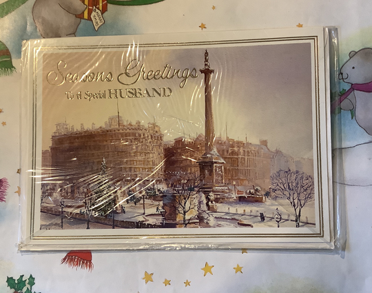 Rare Vintage Circa 1980S Seasons Greetings To A Special Husband' Card - Stunning Victorian London Trafalgar Square Design -London Lover