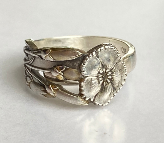 Vintage Japanese Flower Ring. Hibiscus Or Dianthus Sweet William Spoon 950 Sterling Silver. Flower Wako Tokyo