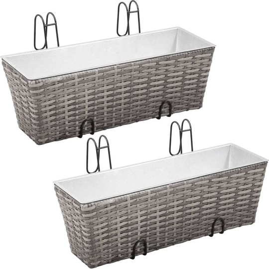 Hommoo - Balcony Planters 2 pcs 50 cm Grey Poly Rattan VD29560