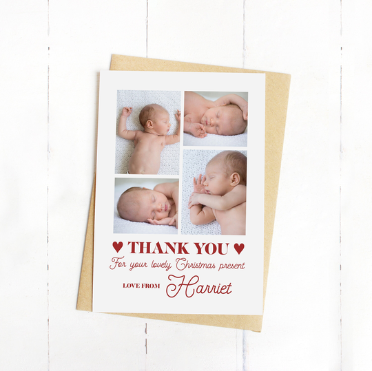 Baby Christmas Present Thank You Postcard, Personalised Baby Girl Or Boy Xmas Greeting Card, Thanks For My Gift, Custom Printed Card