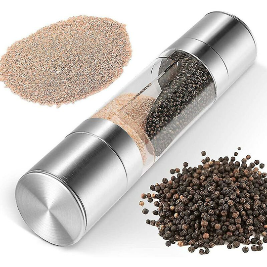 Dual Salt & Pepper Mill Set 2 In 1 Pepper-salt Mill, Sleek Stainless Steel