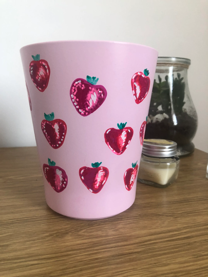 Orchid Plant Pot, Hand Painted Strawberry Pot