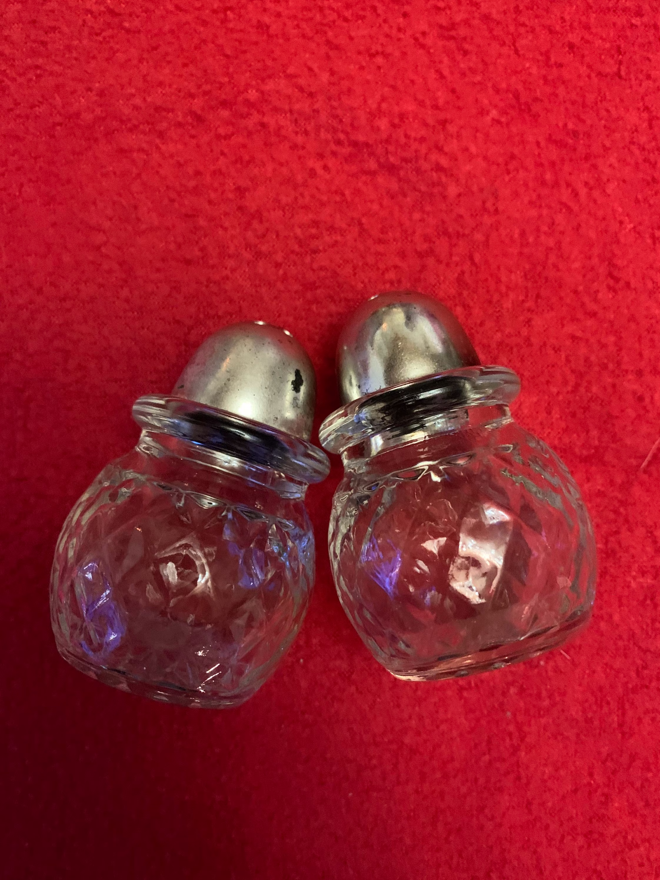 Clear Glass With Silver Tone Tops Salt & Pepper Shakers