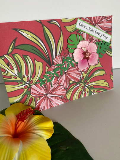 Hawaiian Live Aloha Every Day Card, Hibiscus, Monstera Leaf, Palm Vintage Hawaii, Tropical Aloha, Vibes, Plantation Flowers