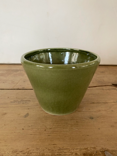 Vintage Unnamed Olive Green Conical Vase/Planter, Good Condition