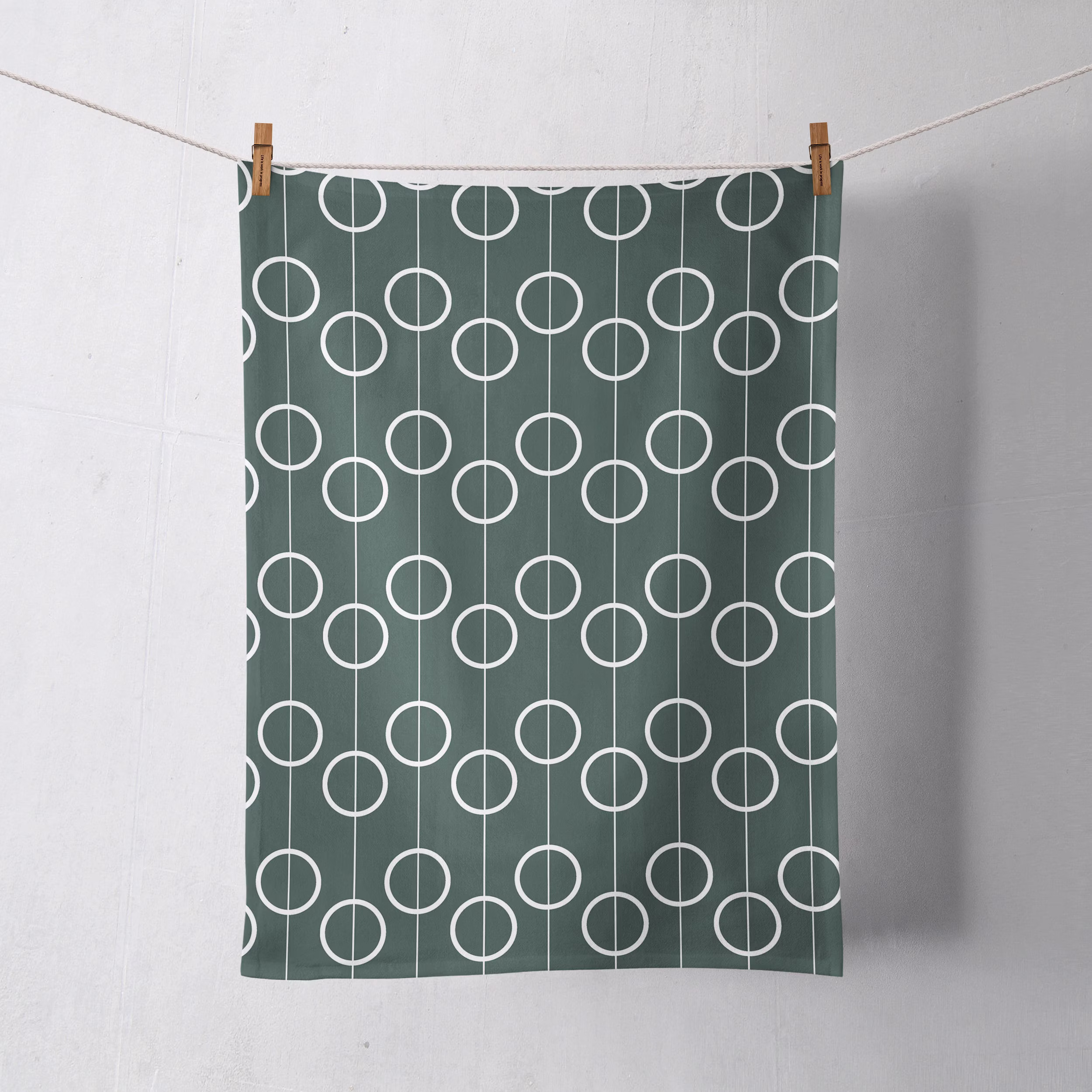 Green Tea Towels With A White Circles Retro Design, Dish Towel