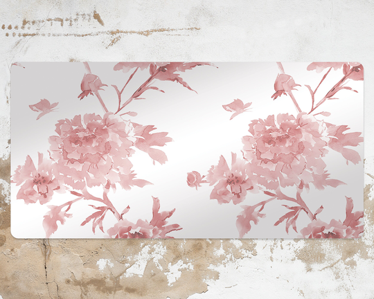Powder Floral Desk Pad, Pink Protector, White Blotter, Leaves Keyboard Mat, PVC Gaming Mouse Kids Room Decor