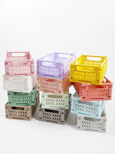 Mini Color Storage Crate | Set Of 4 Pastel Foldable Stackable Basket |Storage & Organization Wfh Office Spring Cleaning