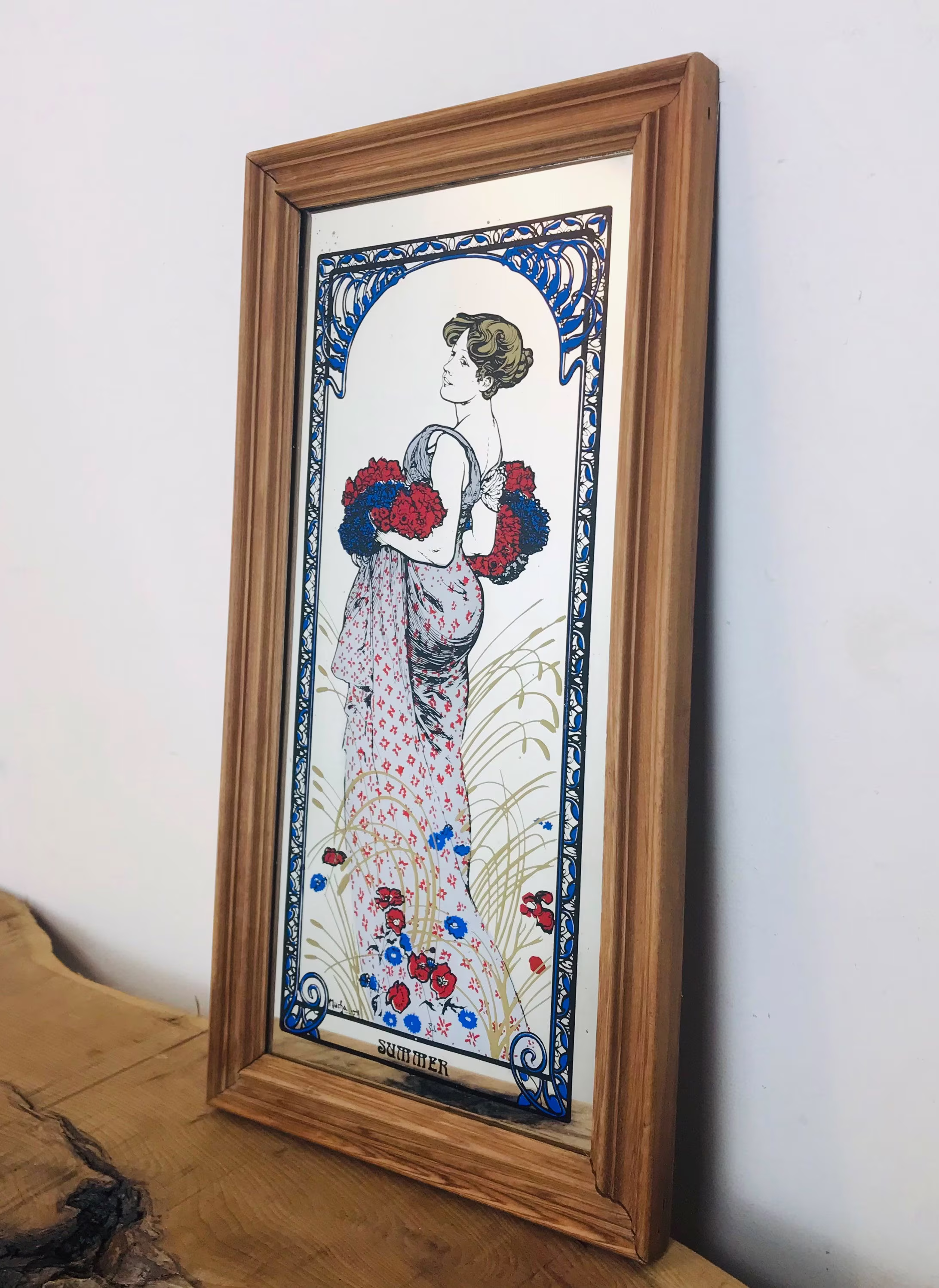 Wonderful Vintage Mucha Art Nouveau Four Seasons Summer Mirror Collectible Piece