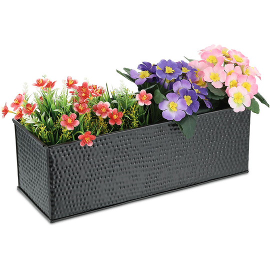 Relaxdays - Indoor Planter, Flower&Herb Pot for Windowsill, Rectangular, HxBxT: 14x40x15 cm, Home Decor, Iron, Black