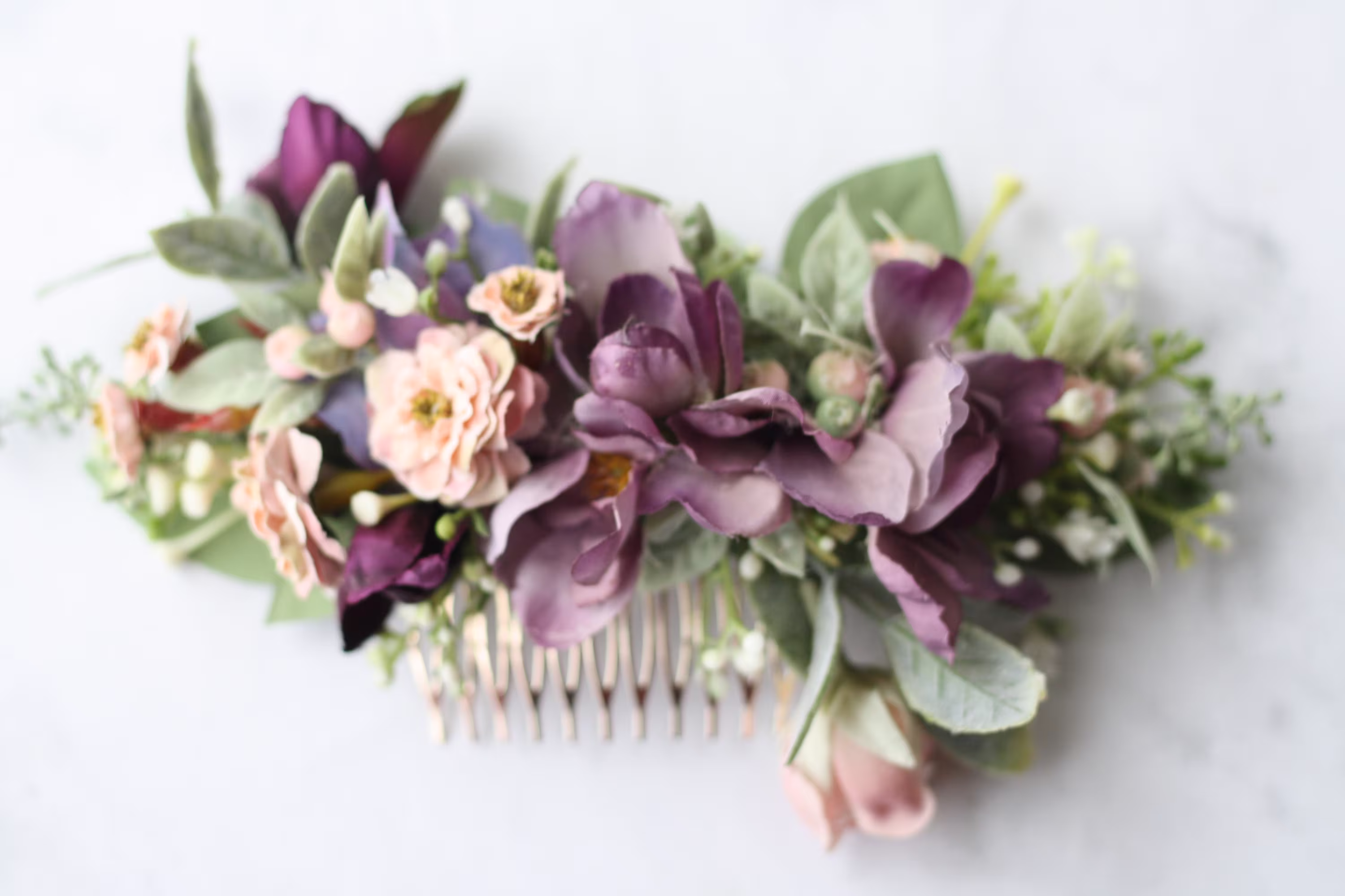 Eucalyptus Half Flower Crown Baby Breath Greenery Comb Purple Blush Bridal Pink Bridal Hair Piece