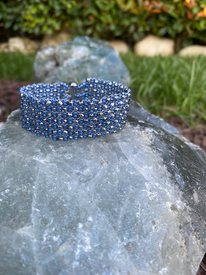Crystal & Seed Beaded Bracelet, Bead Loom Woven Cuff Handmade Gift For Her, Christmas