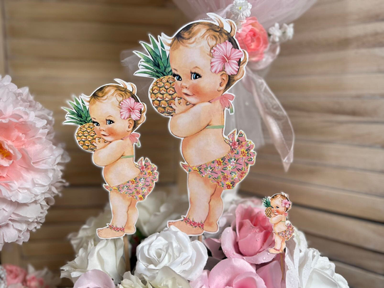 Aloha Island Girl Tropical Pink Hibiscus Baby Shower Girl Centerpiece Pineapple Hawaiian Luau Printable Cutout