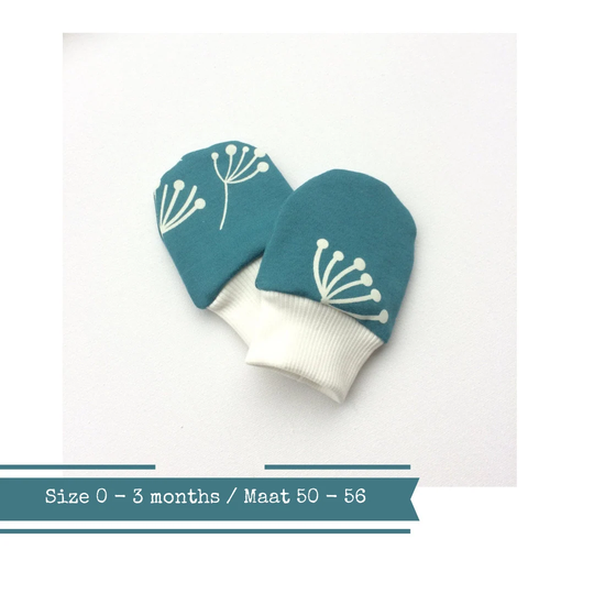 Petrol Organic Baby Scratch Mitts. Size 0 - 3 Months. Mittens With Cuffs. Shower Gift. Dandelions Mittens. Gender Neutral No Mitts