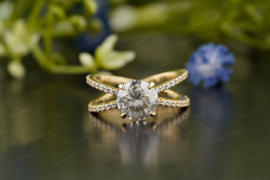 Salt & Pepper Diamond Engagement Ring, Moissanite Solid Gold Wedding Ring For Women, Double Shank Promise