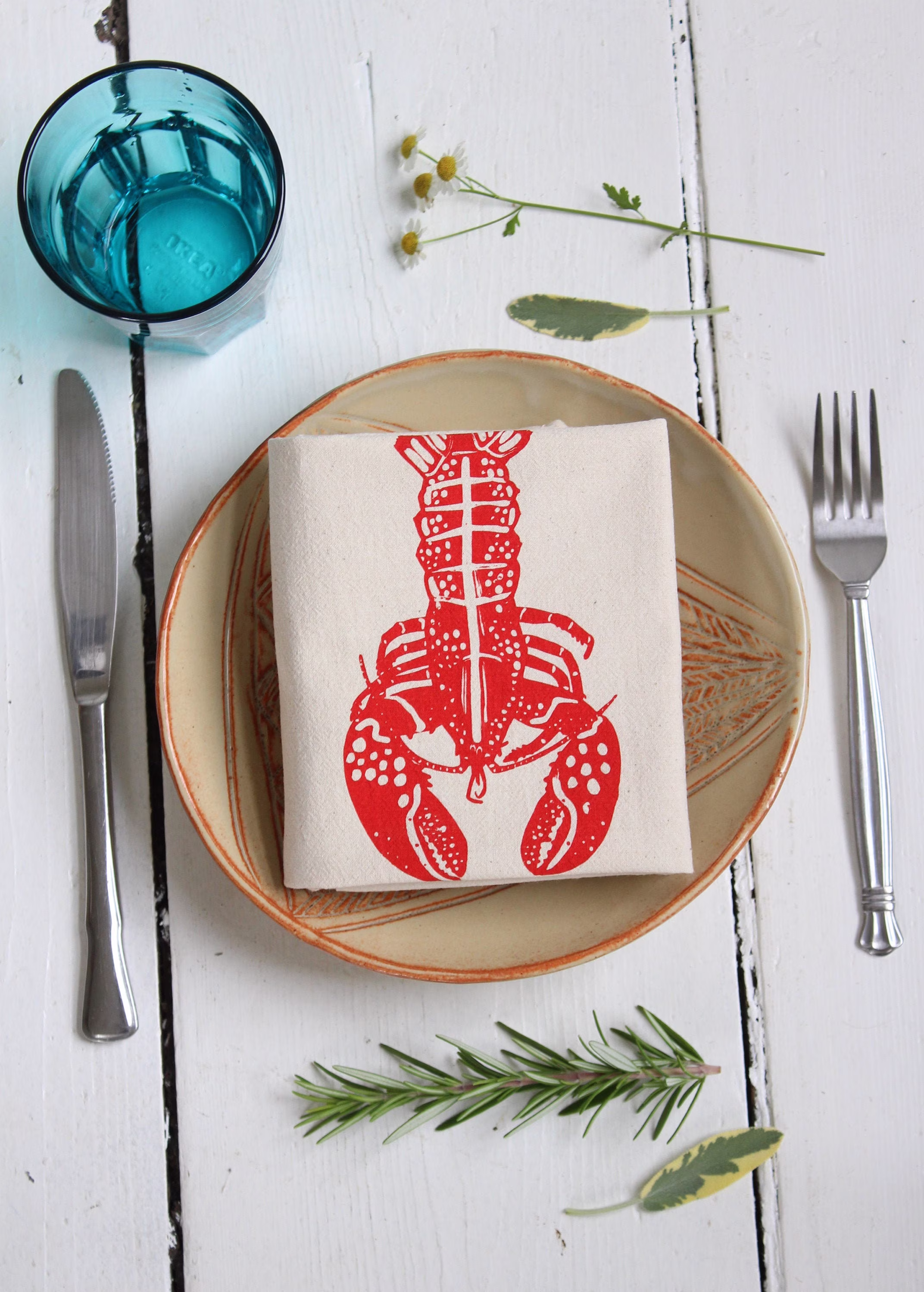 Lobster Print Napkins - Set Of 4 Organic Cotton Tablescape Cloth Eco Friendly Tabletop Decor Lobsters