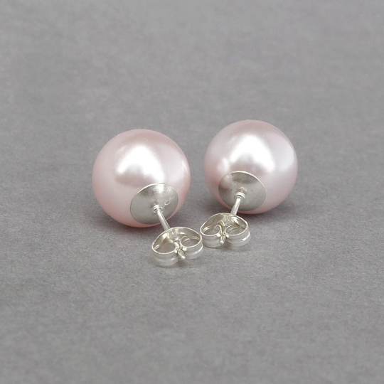 12mm Chunky Blush Pearl Studs - Large Baby Pink Stud Earrings For Women Pale Mother Of The Bride/Groom Light Powder Jewellery