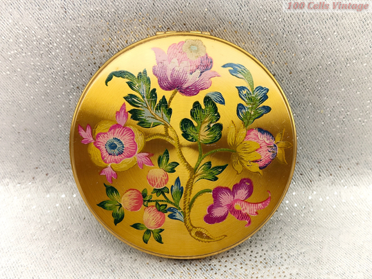 Beautiful Floral-Vintage Ladies Powder Compact-Broken Hinge -8cm
