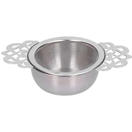 Perle Rare - Tea Filter, Stainless Steel Tea Filters with Drip-Free Bowl and Beautifully Decorated Handles for Mug Cup Teapot (Silver)