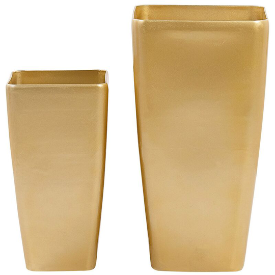 Beliani - Modern Tall Set of 2 Flower Pot Outdoor Indoor Planter Stone Gold Modi - Gold