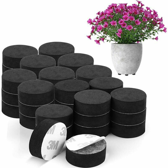 Joorrt - Invisible Flower Pot Stand (Pack of 48) - Black Rubber Feet for Elevating Plants - Self-Adhesive Pad for Medium and Large Pots - Outdoor and
