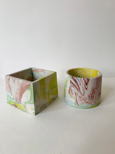 Multicoloured Jesmonite Plant Pots - Celebes Collection Brown, Green, Yellow & White