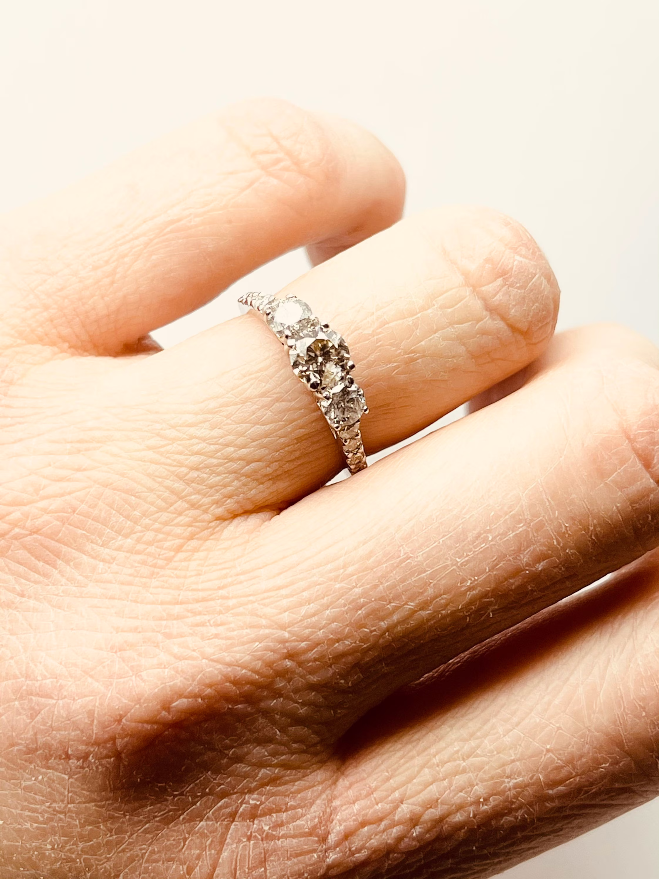 Salt Pepper Ring 1.25Ct Diamond Ring/Three Stone Gray White Gold 14Kt/Bespoke & Natural Diamonds