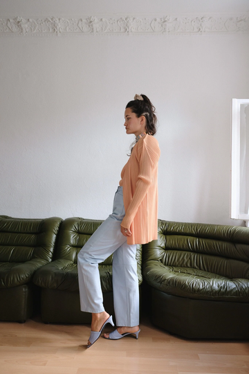 Peach Issey Miyake Pleats Please Singlet Top & Cardigan Set Size 5 Osfm