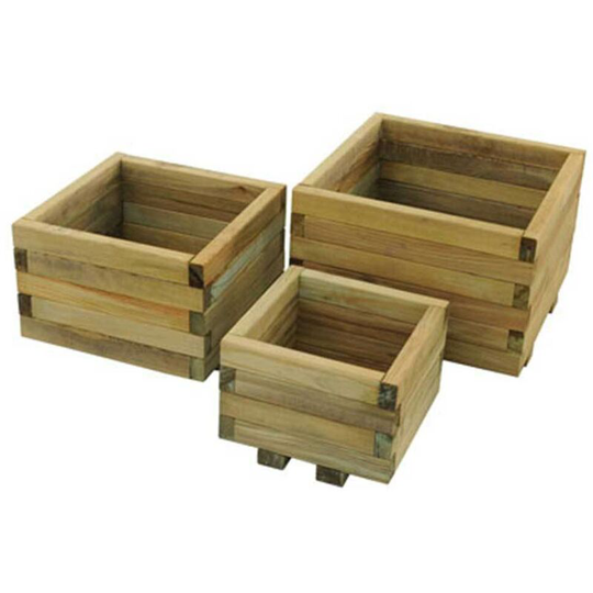 Forest - Set of 3 pre-built Kendal Square Planters Garden, Patio, Wooden Display Pots