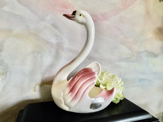 Vintage Maddox Swan Bird Planter Ceramic California Made With Original Label_Mid Century Pink White