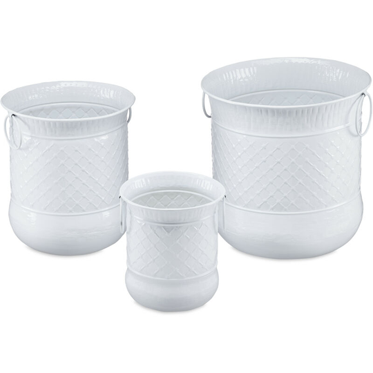 Relaxdays - Set of 3 Antique Plant Pots, Decorative Planter With Handles, Vintage Design d, Outdoors, Iron, White