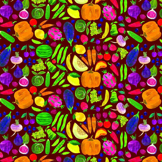 Clothworks Fabric - Seasons Fruits & Veggies Digital Wine
