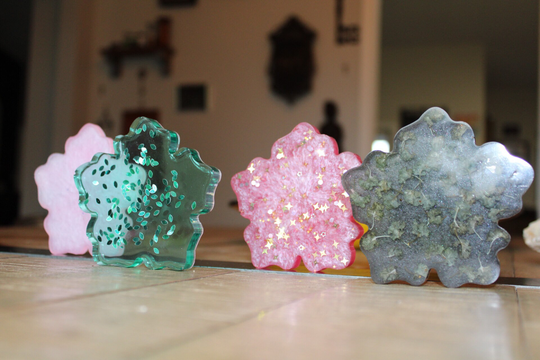 Read Description, Coasters, Flower Drink Plate, Pink, Glitter, Green, Black, Flower, Resin, Drinkware, Eccentric, Unique, Ooak