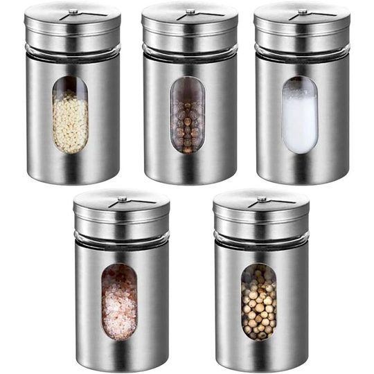 Stainless Steel Seasoning Bottle - Kitchen Seasoning Bottle - Five Piece - 80ml Rotating Seasoning Bottle - Salt & Pepper Seasoning Bottle