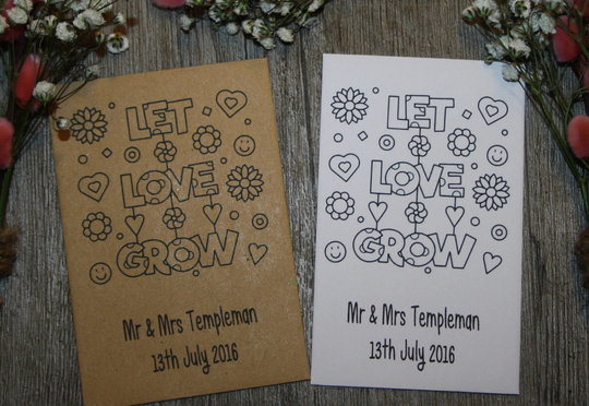 Personalised Let Love Grow Wedding Day Party Flower Seed Packets Envelopes Seeds Favours Gift Table Decorations Bride Groom Birds Bees Wed14