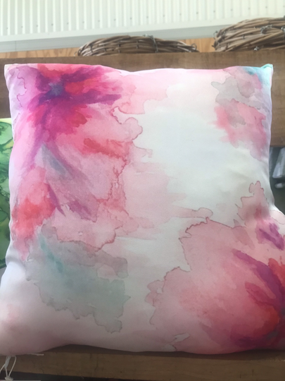 Pink Hibiscus Original Watercolour Design Cushion With Insert 40x40cm