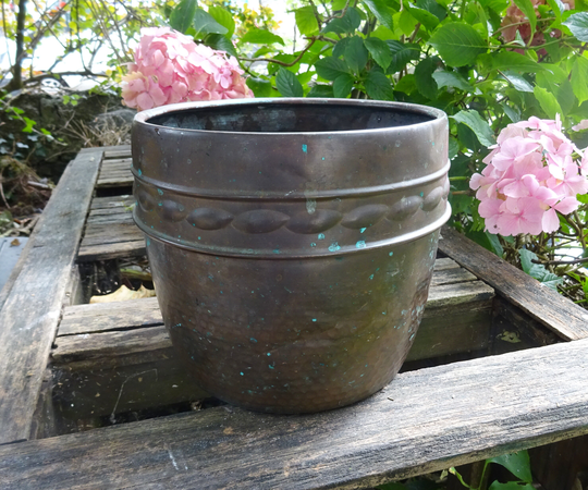 Antique Copper Jardiniere, Arts & Crafts Planter, Plant Pot, Gardenalia, English Hammered Original Old Patina