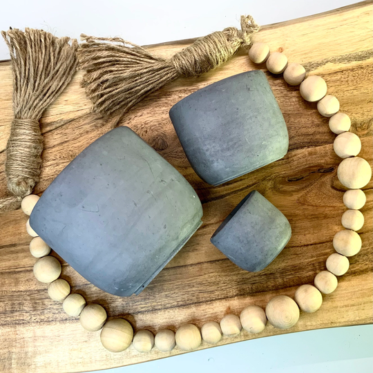 Concrete Planter Set Of 3 | Pot Large, Medium, Small With Drainage 4 Inch, 2 Inch Minimalist Boho